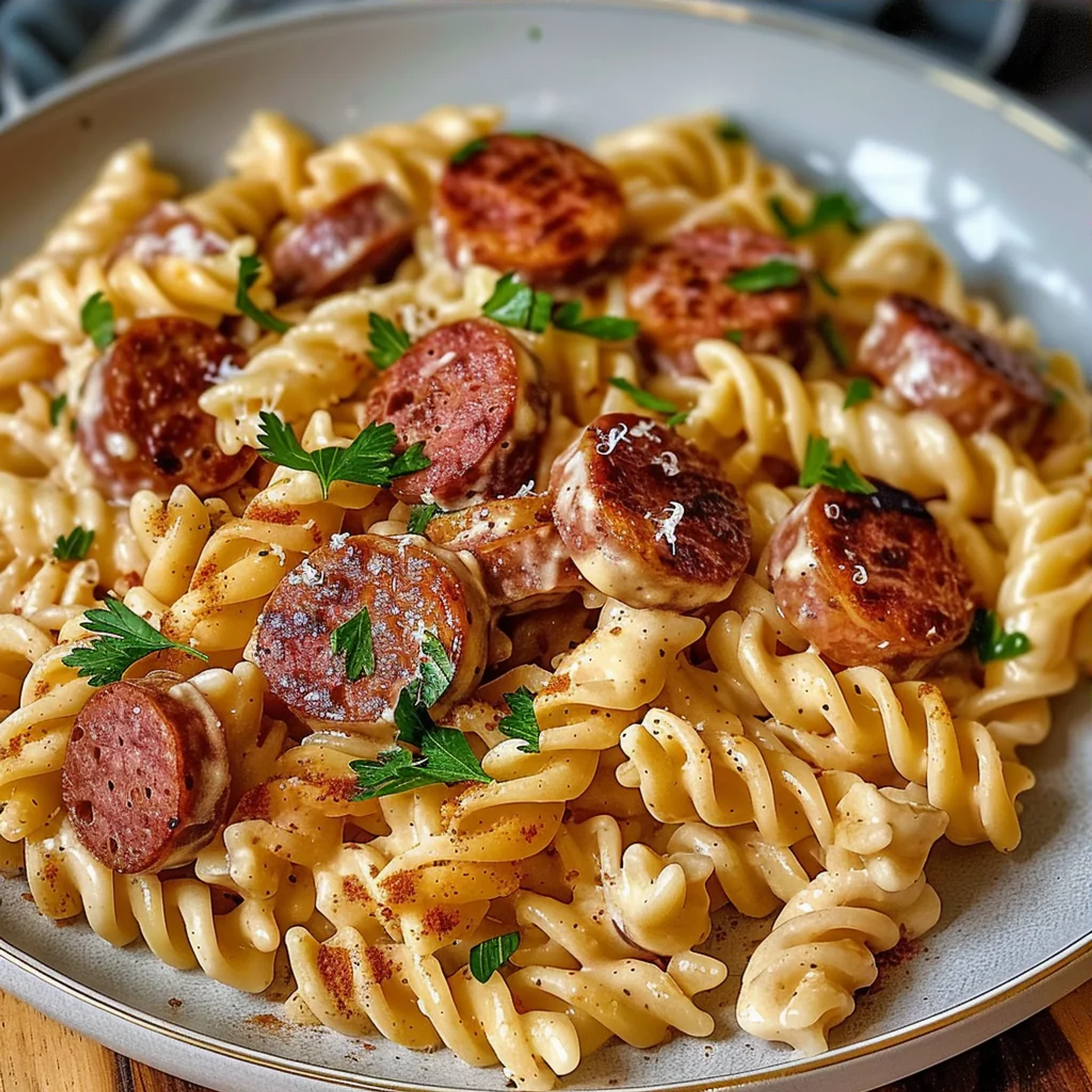 Easy Cajun Smoked Sausage Alfredo Pasta for Family Dinner - Recipe Image