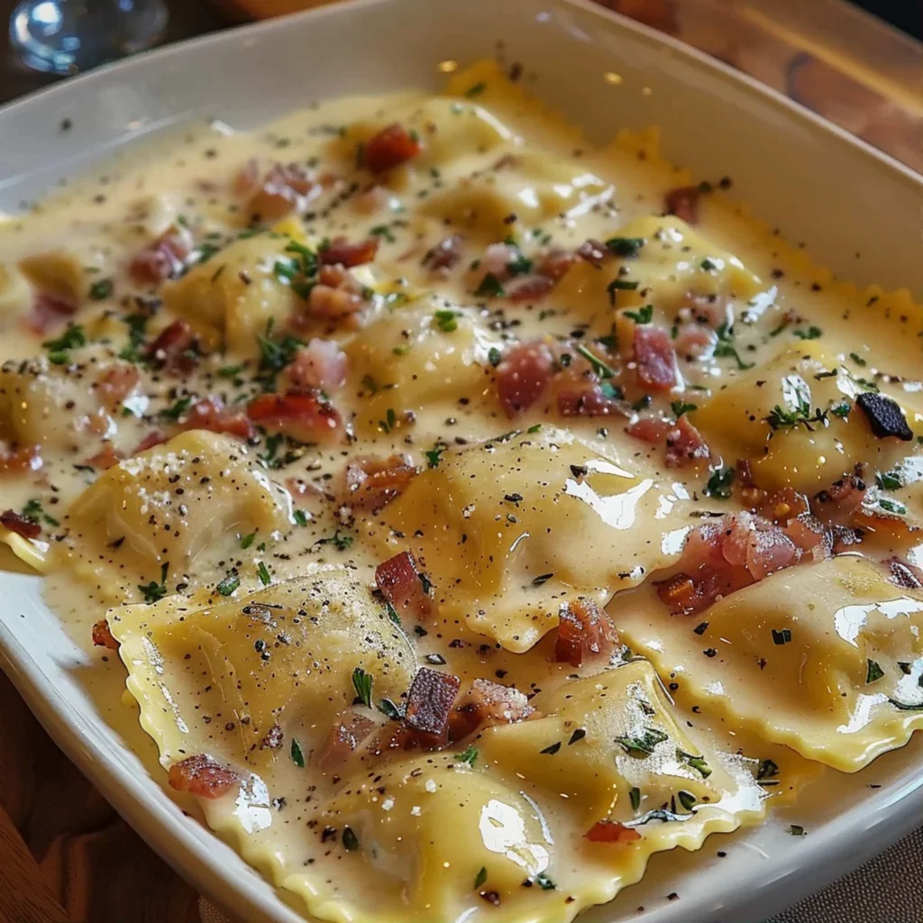 Olive Garden-Style Ravioli Carbonara with Creamy Sauce