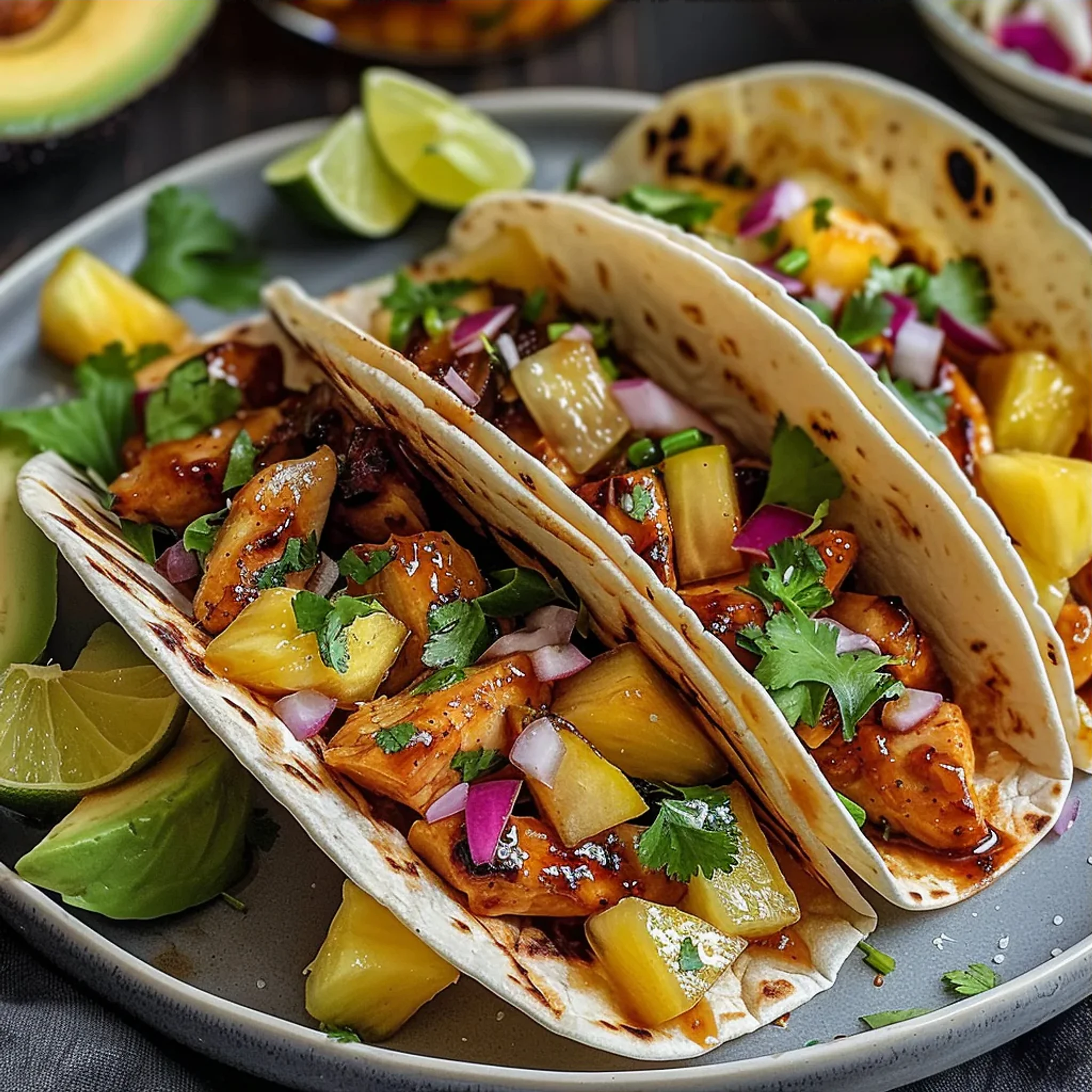 Teriyaki Chicken Tacos with Grilled Pineapple Recipe - Recipe Image
