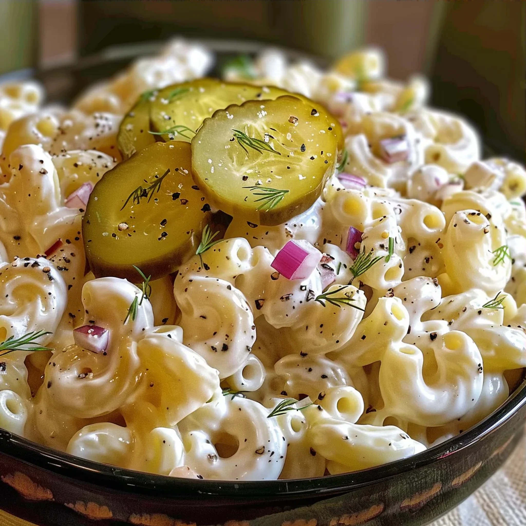 Easy Dill Pickle Pasta Salad Recipe with Red Onion Relish - Recipe Image