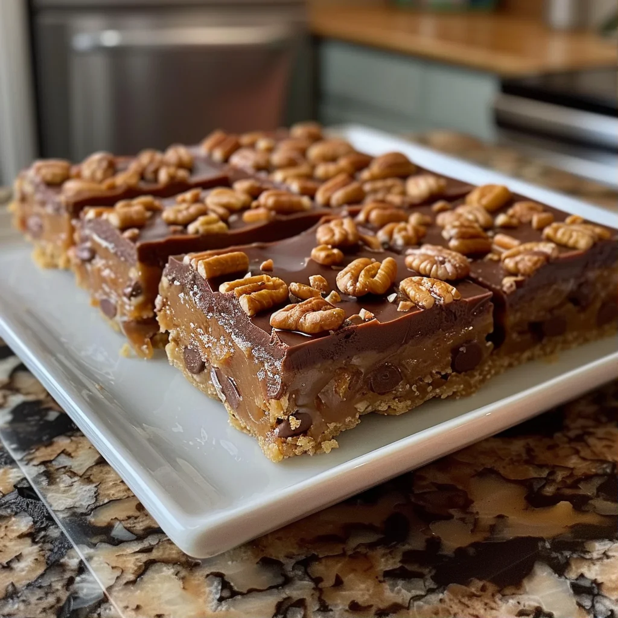 Easy Chocolate Turtle Caramel Bars for Healthy Snacking - Recipe Image