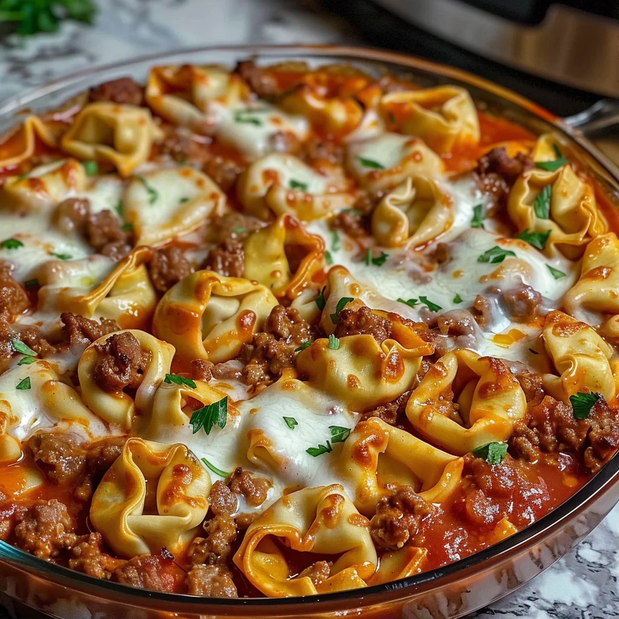 Easy Cheesy Beef Tortellini Bake in 30 Minutes - Recipe Image