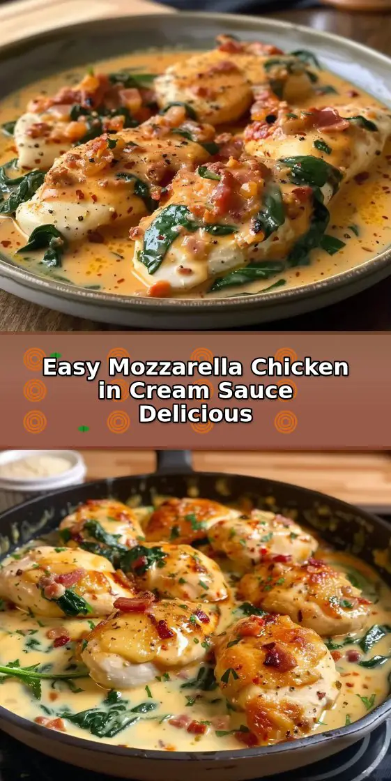 Mozzarella Chicken in Spicy-Sweet Cream Sauce with Bacon Spinach