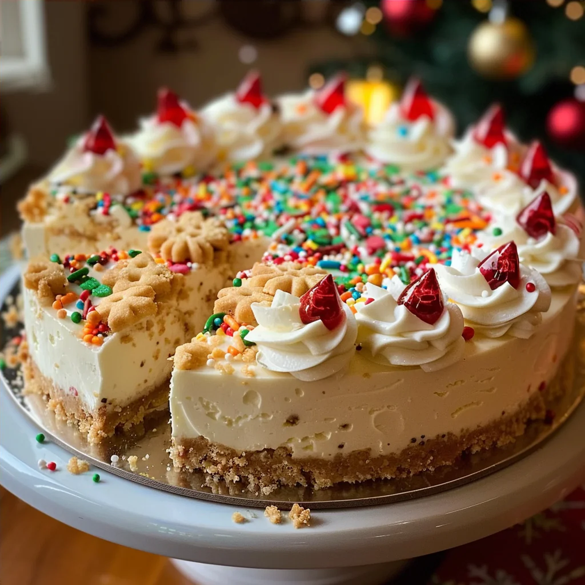 Easy Christmas Sugar Cookie Cheesecake Recipe to Try - Recipe Image