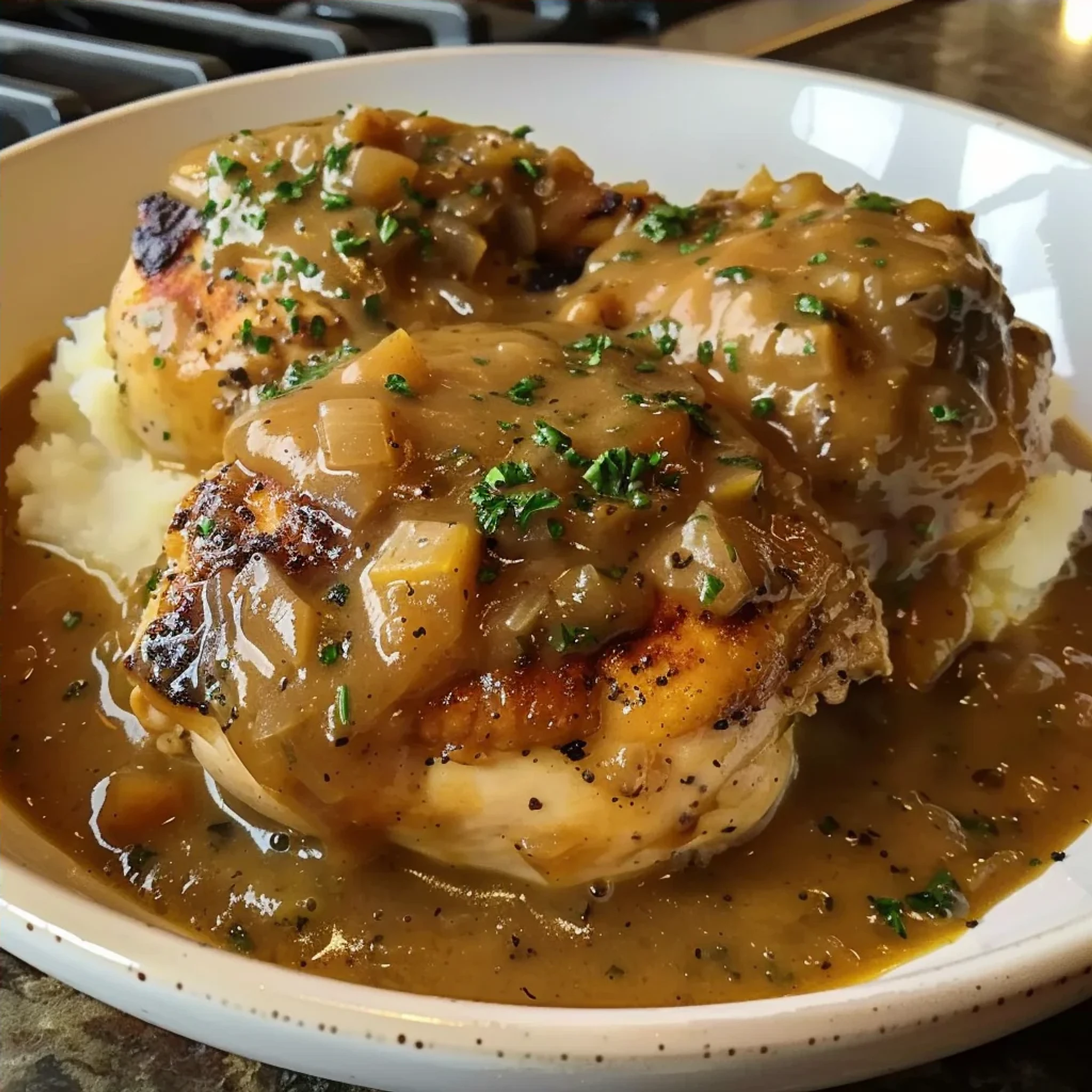 Easy Smothered Chicken Thighs with Gravy for Family Night - Recipe Image