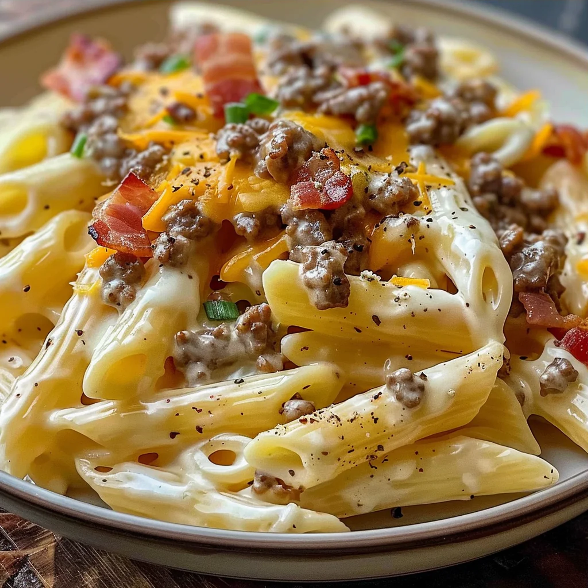 Loaded Bacon Cheeseburger Alfredo Pasta Recipe Tonight - Recipe Image