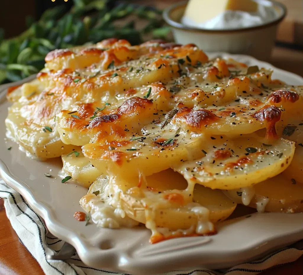 Cheesy Garlic Scalloped Potatoes Side Dish - Recipe Image