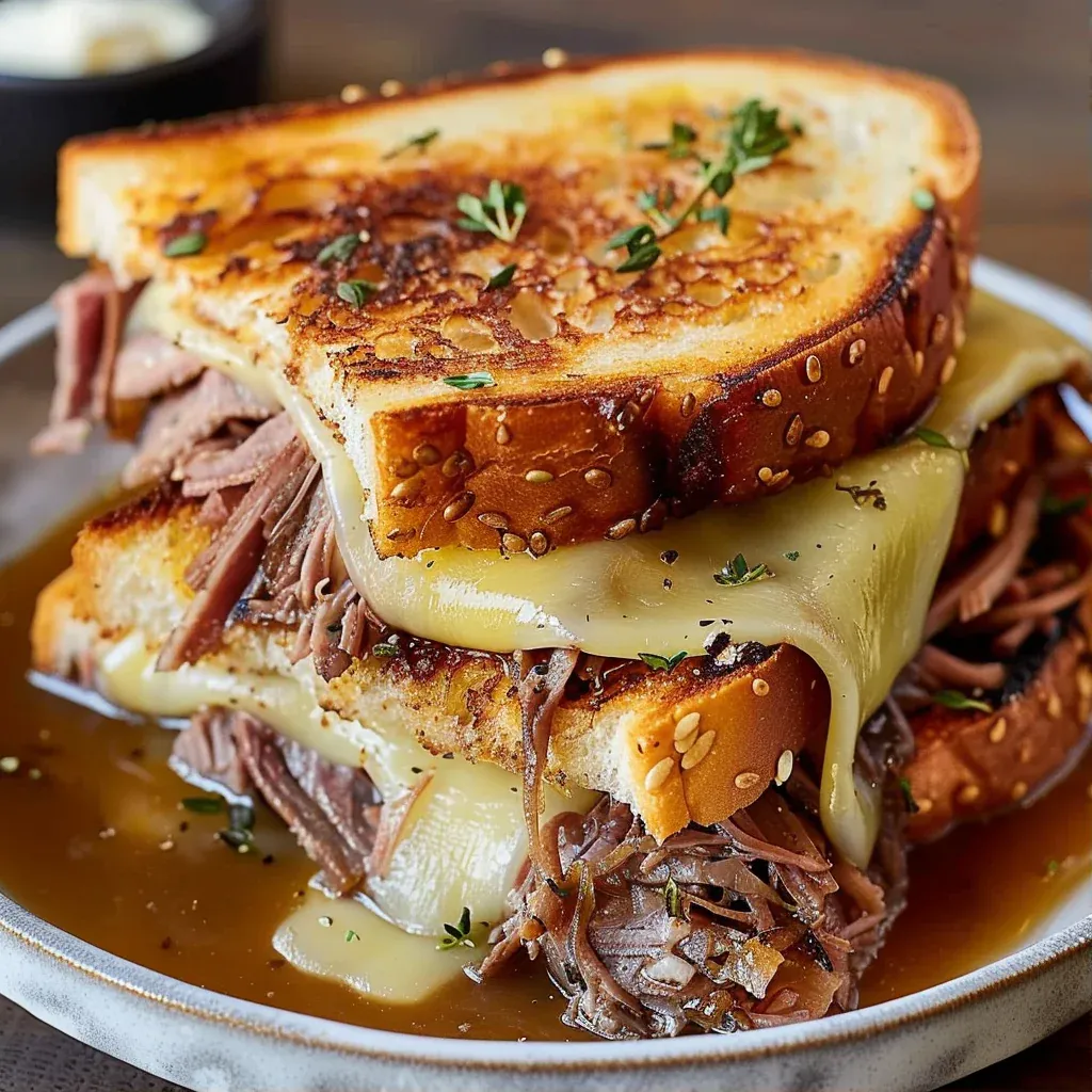 French Dip Grilled Cheese with Savory Au Jus - Recipe Image