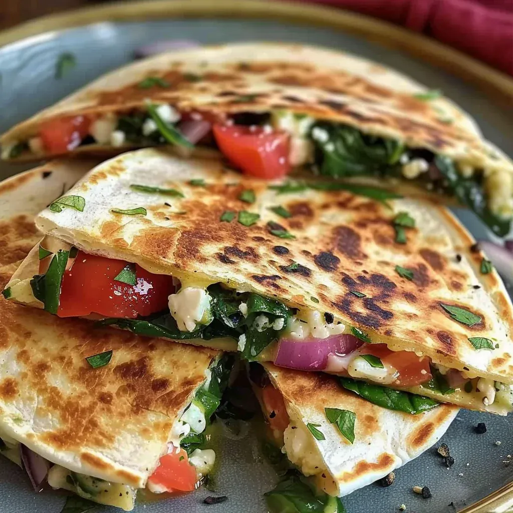 Mediterranean Quesadillas with Spinach And Feta for a Quick Vegetarian Lunch - Recipe Image