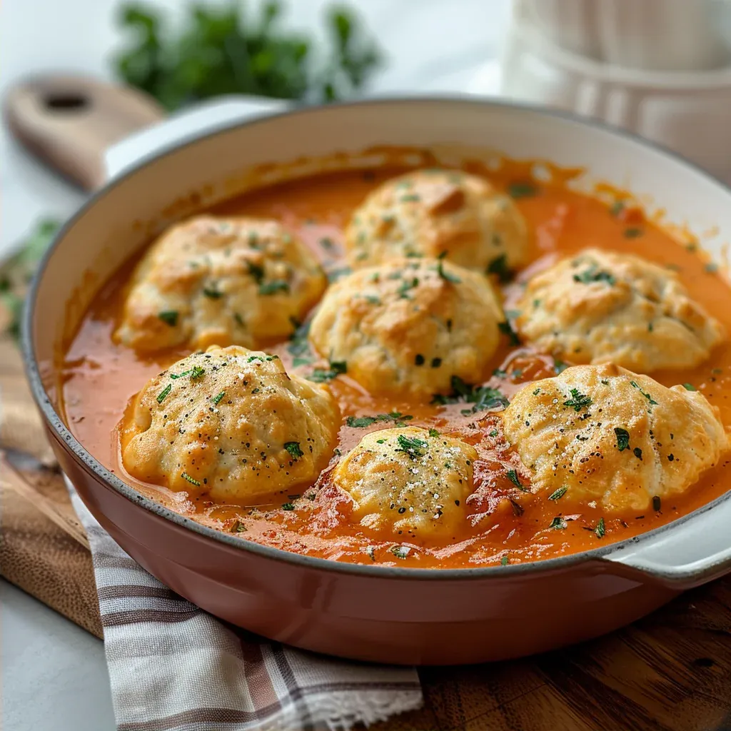 Cozy Tomato Soup with Cheddar Bay Dumplings - Recipe Image