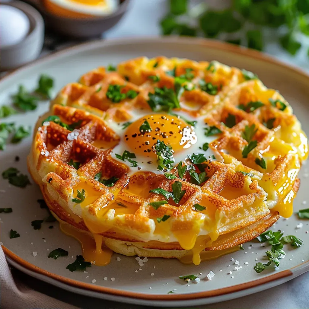 Low Carb Chaffle with Egg and Cheese - Recipe Image