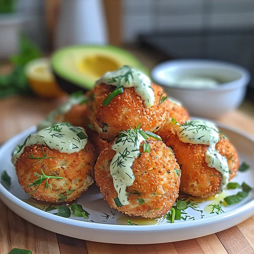 Healthy Salmon Balls with Creamy Avocado Sauce (Easy Dinner Idea) - Recipe Image