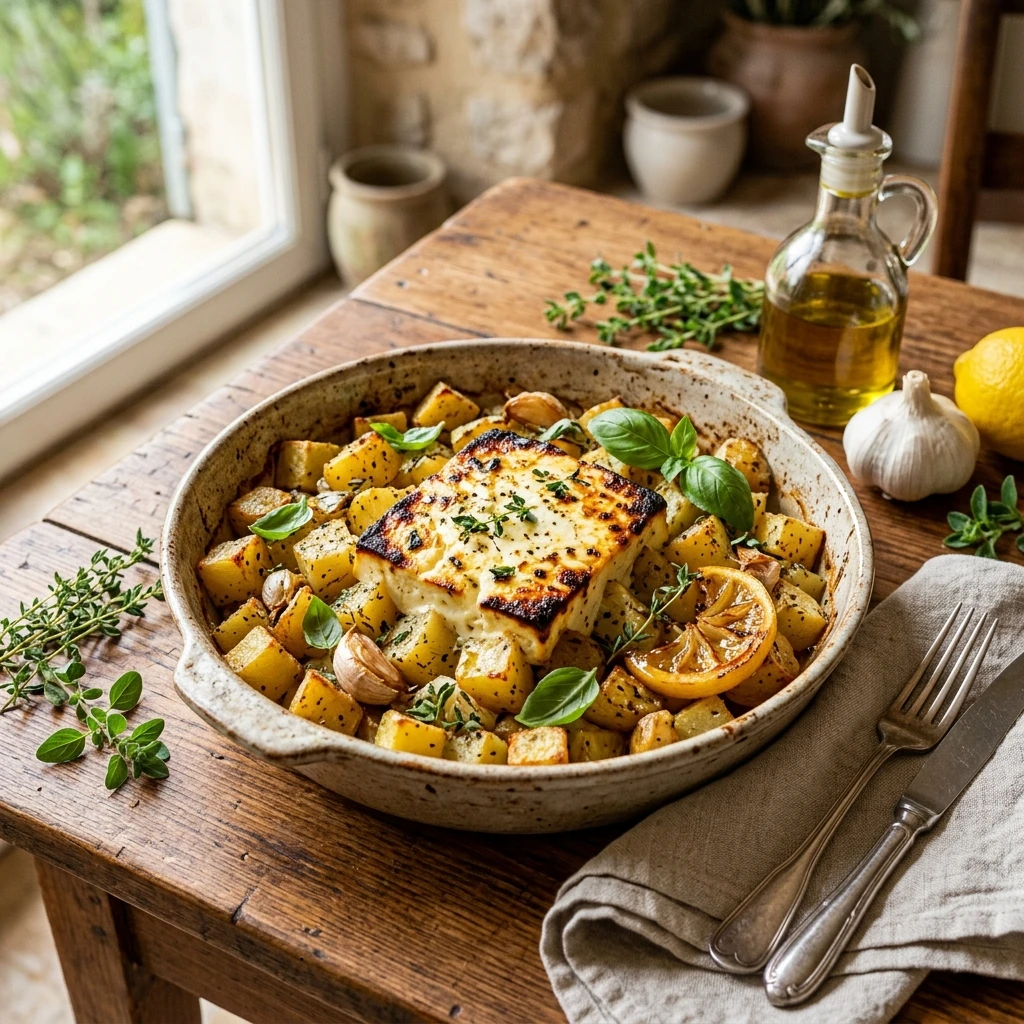 Baked Feta Potatoes – The Crispy Greek Side Everyone Loves - Recipe Image
